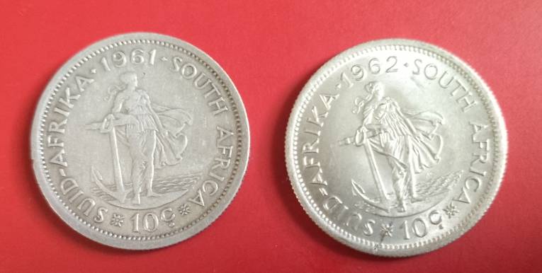RSA 1961/1962 x2 coins  10c SILVER