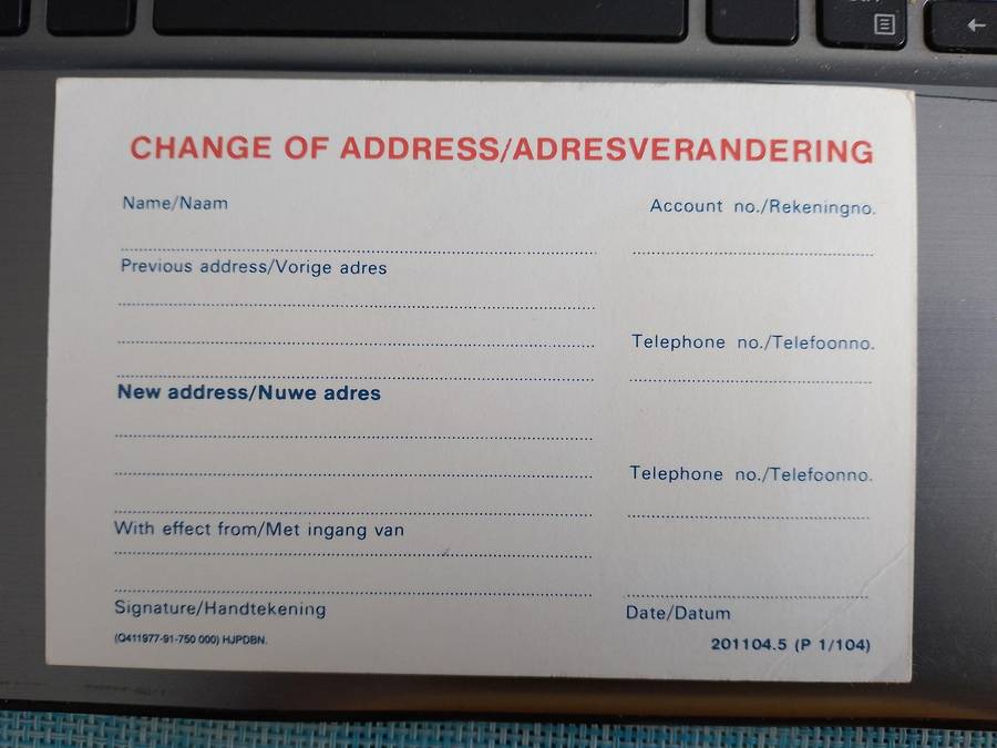 RSA CHANGE OF ADDRESS POST CARD
