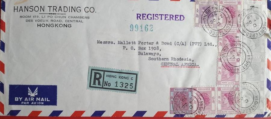 HONG KONG HANSON TRADING CO. SENT TO SOUTHERN RHODESIA 27/10/59