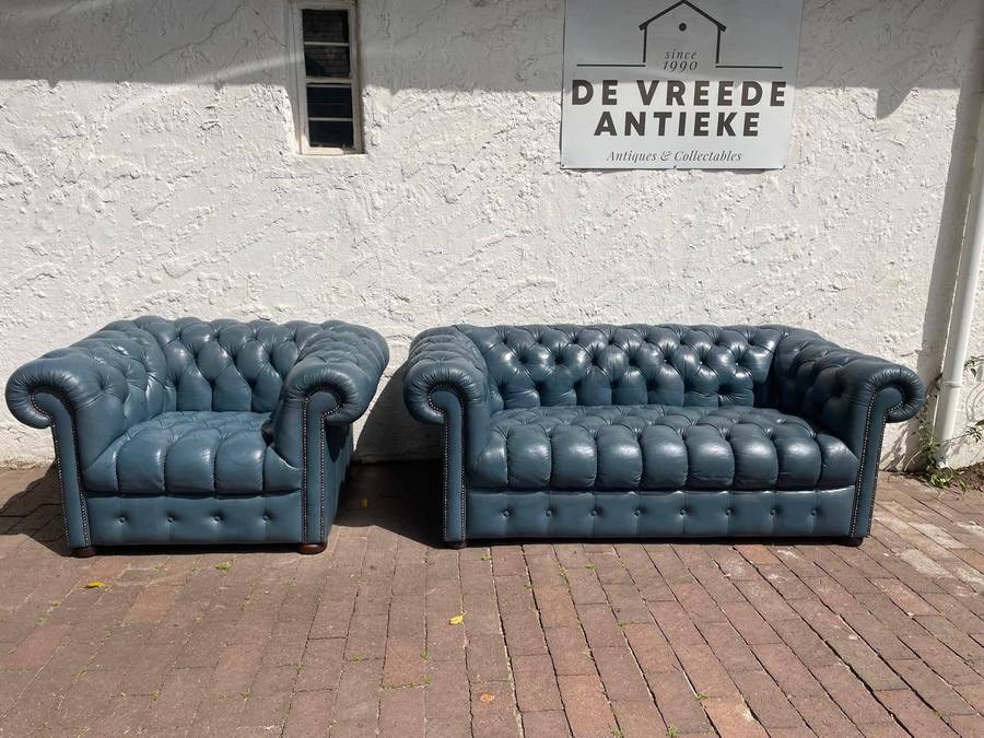 Chesterfield Leather Couch ( 186 x 86 x 67 cm ) and Chair ( 117 x 86 x 67cm )