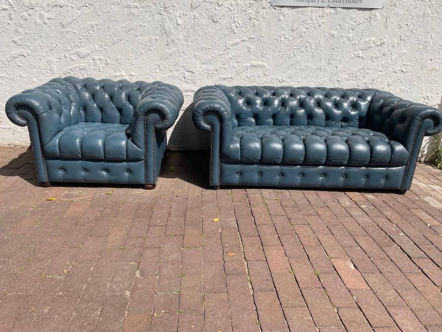 Chesterfield Leather Couch ( 186 x 86 x 67 cm ) and Chair ( 117 x 86 x 67cm )