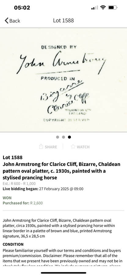 Clarice Cliff: John Armstrong for Clarice Cliff Bizarre. Chaldean Oval Platter ( 36,5 x 28,5)