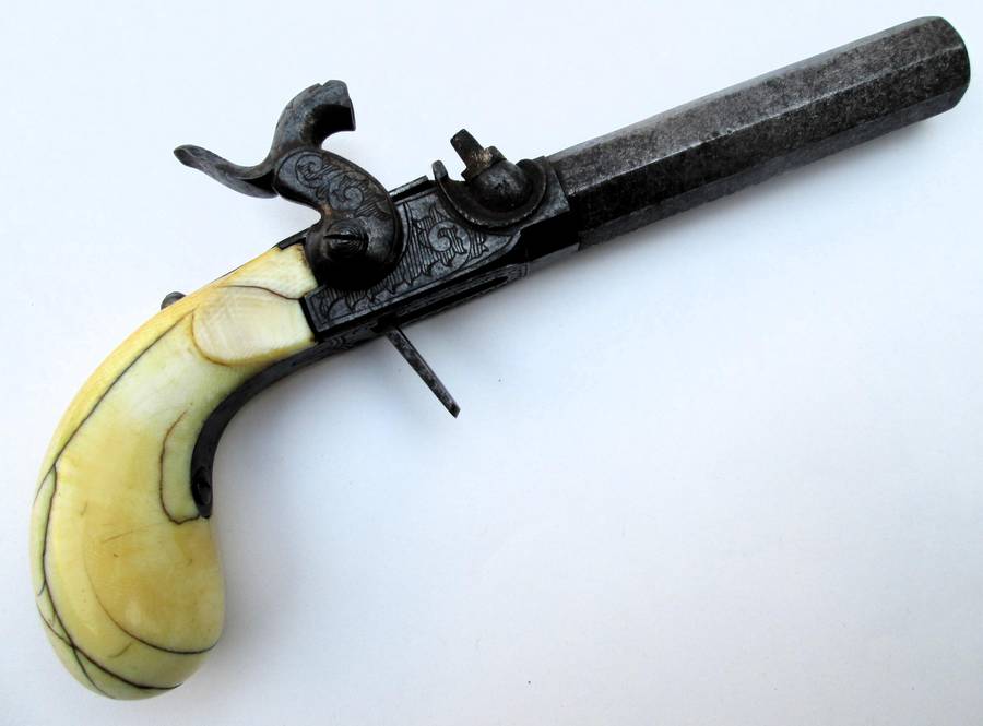 Percussion, black powder pistol Francotte blow of fist with forced ball.