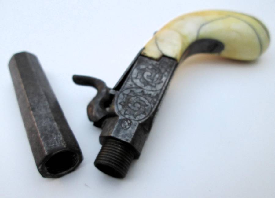 Percussion, black powder pistol Francotte blow of fist with forced ball.