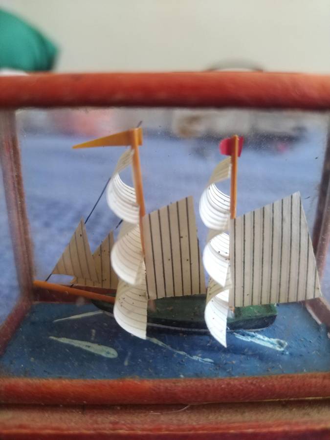 4x Bamboo and glass enclosed Sail boats Decor