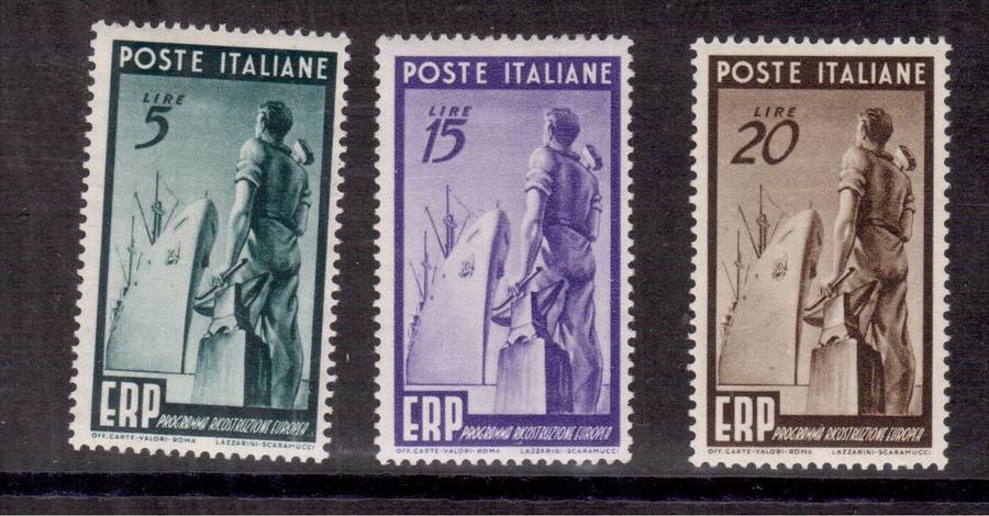 Italy - 1949- E.R.P. Aid - Scarce Fine Mint Set of 3 to 20L - SG 727 - 729 - CV R4350