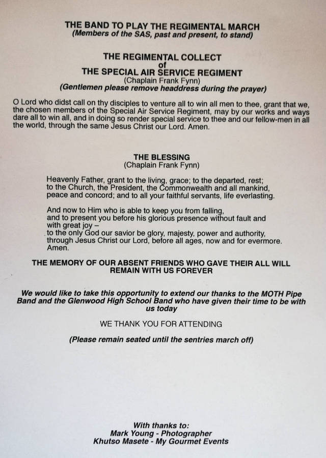 RARE Program: Remembrance Service for C (Rhodesia) Squadron 22 SAS Regiment. Signed!