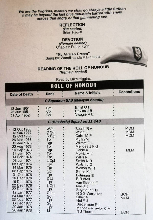 RARE Program: Remembrance Service for C (Rhodesia) Squadron 22 SAS Regiment. Signed!