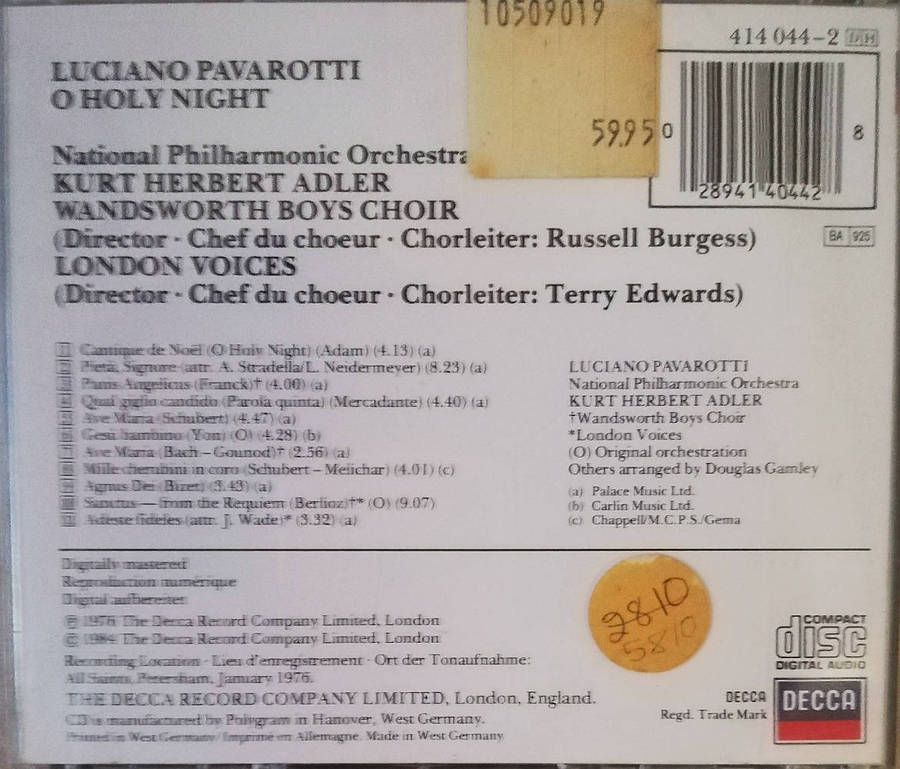 Luciano Pavarotti - O Holy Night. CD.