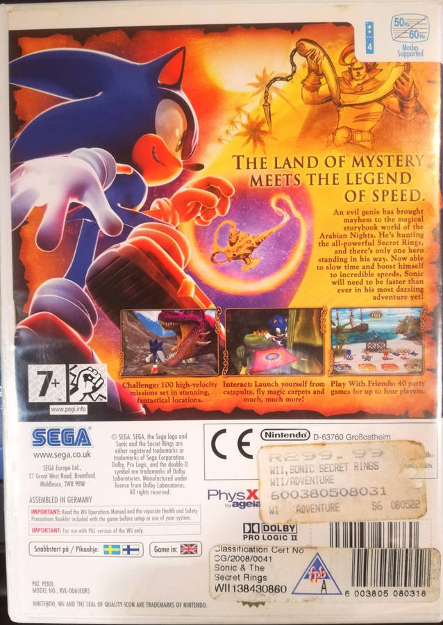 Nintendo Wii. Sonic and the Secret Rings Game.