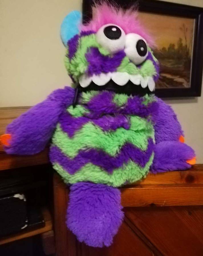 Purple & Green Colour Worry Monster Plush Soft Toy - Loves Eating Your Worries! 30cm.