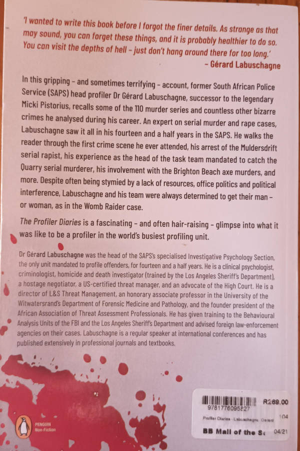 The Profiler Diaries  Gerard Labuschagne. Soft cover large
