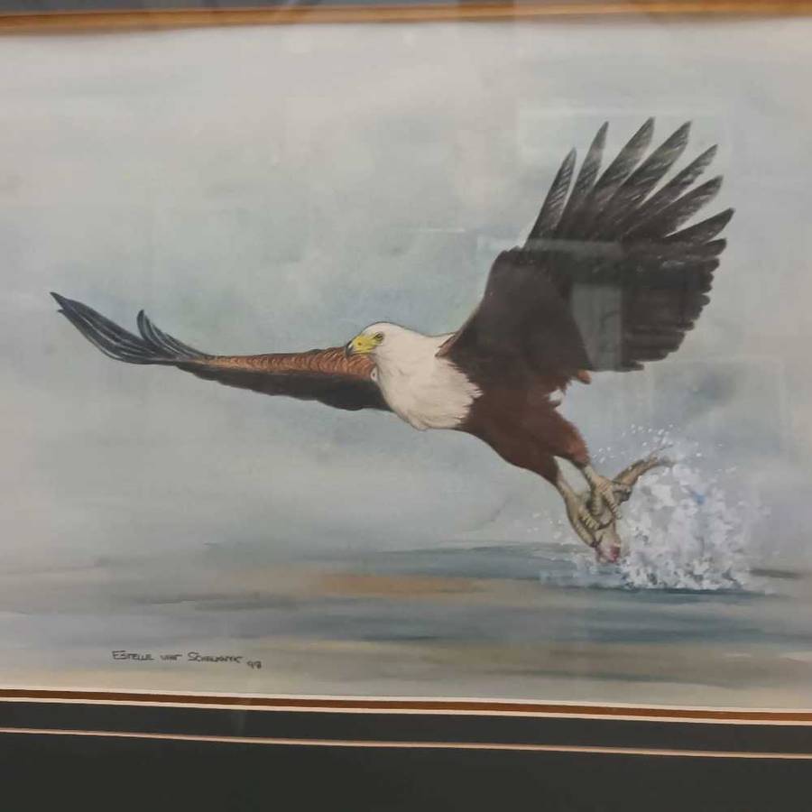 Fish eagle scene watercolour by Estelle van Schalkwyk