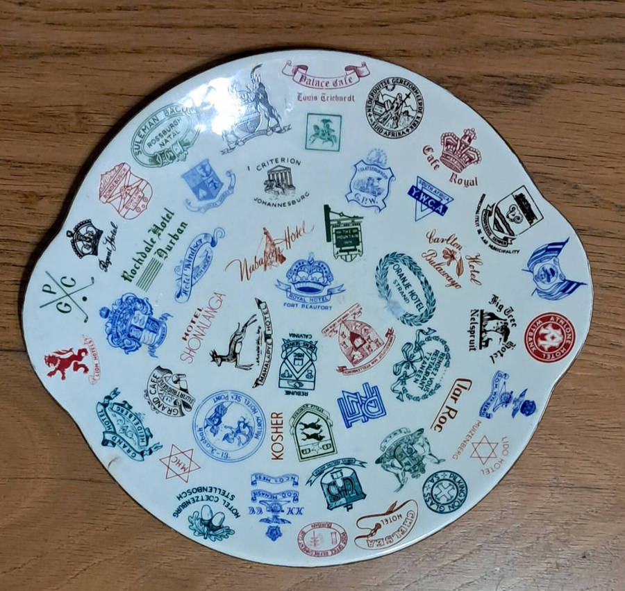 Rare salesman's sample plate of South African hotels and institutions