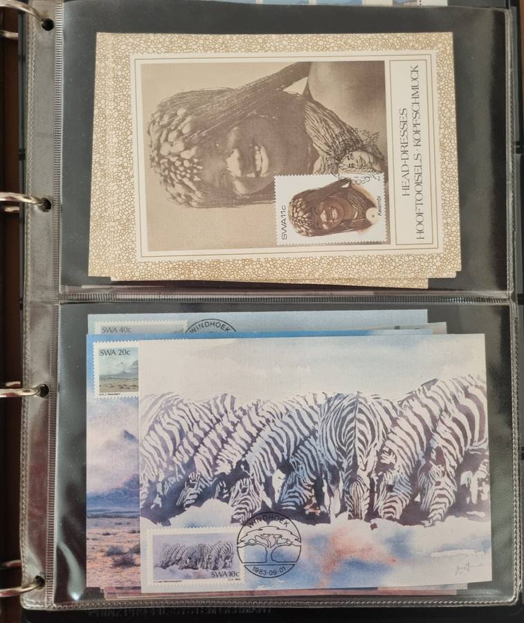 SWA/NAMIBIA/RSA ETC CONTROLS, POSTCARDS, SHEETS ETC IN RING BINDER. AS PER IMAGES. PLS READ!