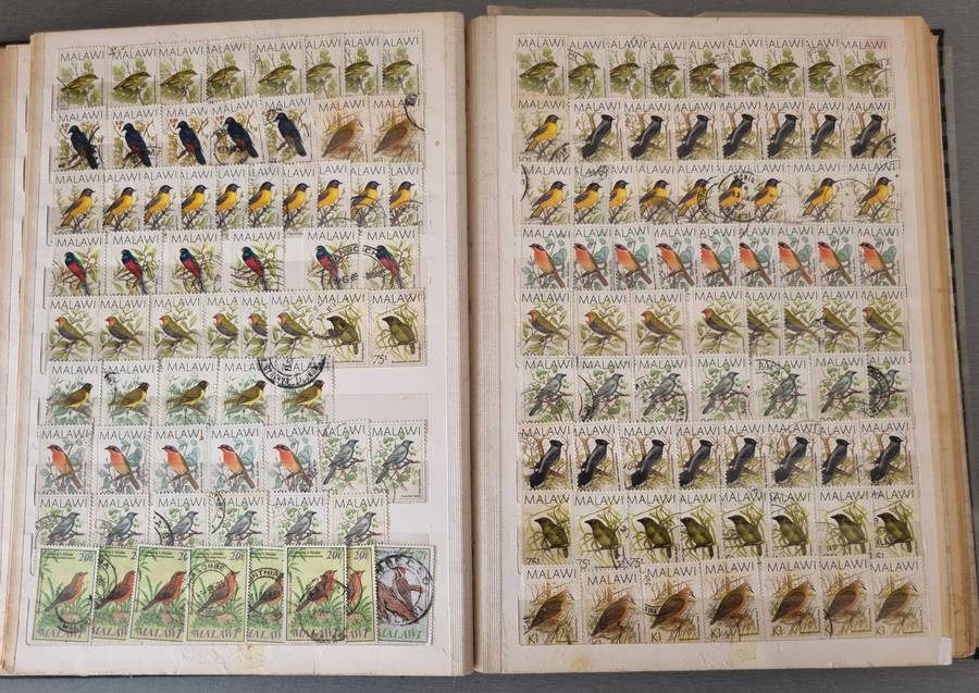OLD ALBUM (NOT IN GREAT NICK) WITH MANY USED BIRDS, SOME BUTTERFLY, SINGLES ETC. NB: PLS READ BELOW