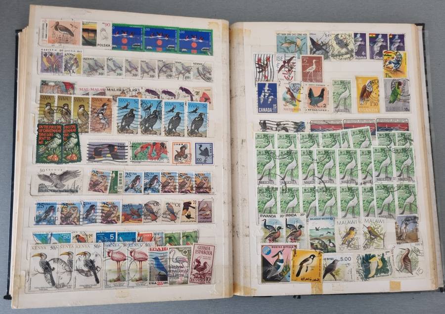 OLD ALBUM (NOT IN GREAT NICK) WITH MANY USED BIRDS, SOME BUTTERFLY, SINGLES ETC. NB: PLS READ BELOW