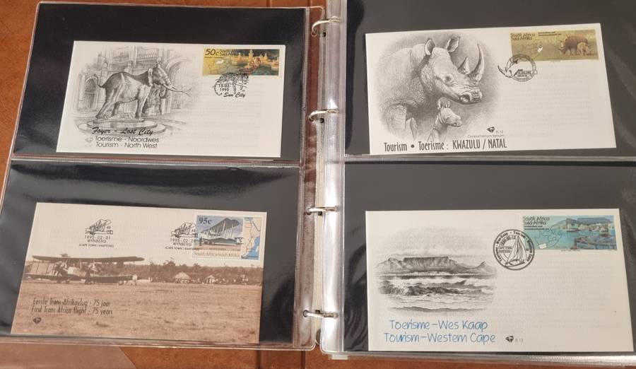IDEAL RING FDC ALBUM WITH RSA 6TH SERIES FIRST DAY COVERS ETC. AS PER SCANS. NB: PLEASE READ BELOW!!