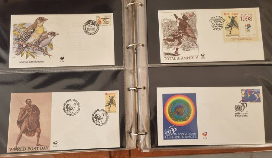 IDEAL RING FDC ALBUM WITH RSA 6TH SERIES FIRST DAY COVERS ETC. AS PER SCANS. NB: PLEASE READ BELOW!!