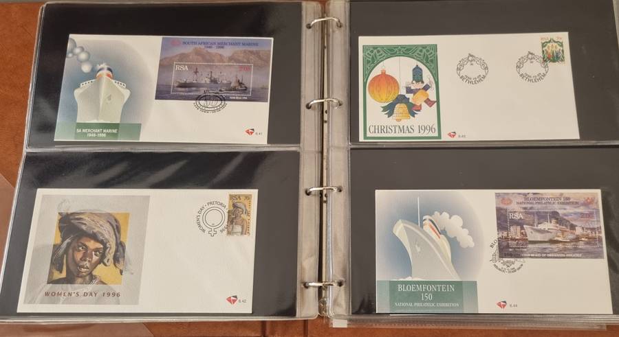 IDEAL RING FDC ALBUM WITH RSA 6TH SERIES FIRST DAY COVERS ETC. AS PER SCANS. NB: PLEASE READ BELOW!!