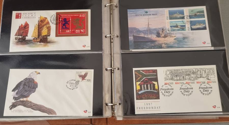 IDEAL RING FDC ALBUM WITH RSA 6TH SERIES FIRST DAY COVERS ETC. AS PER SCANS. NB: PLEASE READ BELOW!!