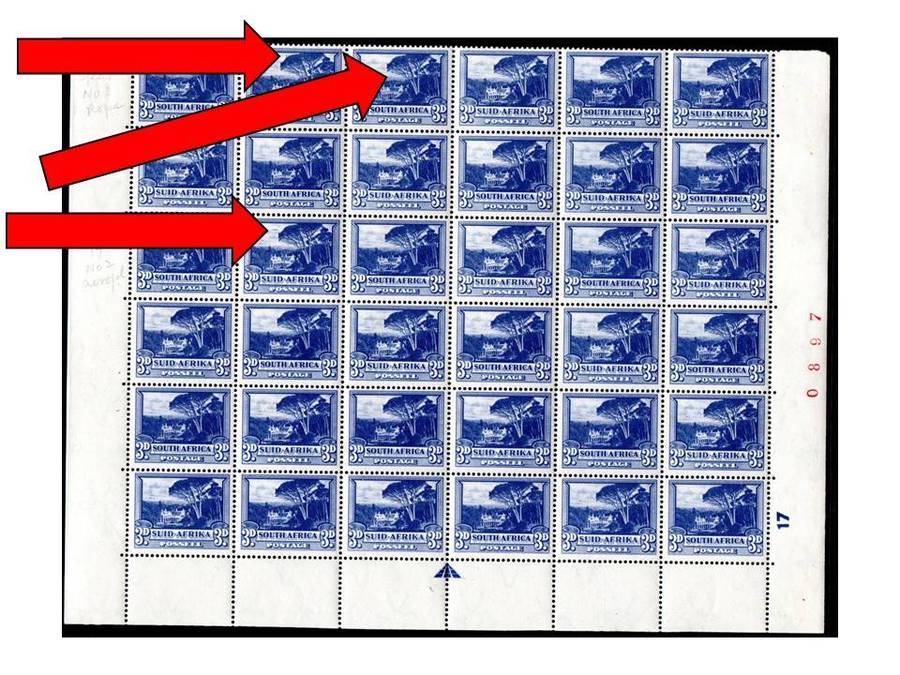 Union 1947 Hyph/Screen 3d CC116 blk of (x36) mint: flying saucer flaw CC116c + others - CV R3000+