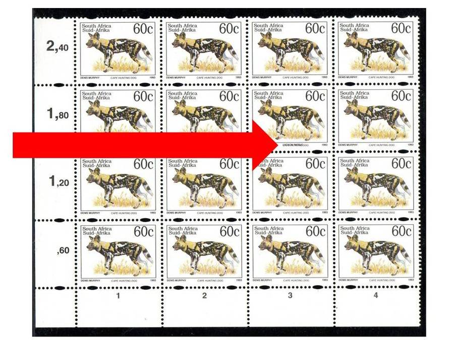 RSA 1997 6th def umm 60c cnr blk of (x16) with "English over Latin inscription superimposed". CC834d