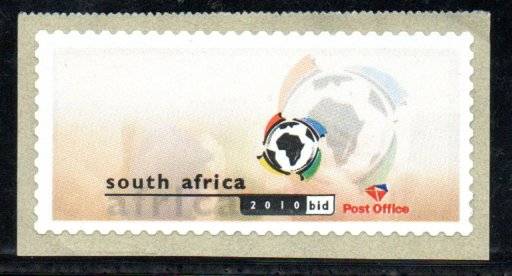RSA 2010 WORLD CUP BID VIRTUAL `NO FACE VALUE` STAMP UNUSED SELF-ADHESIVE. AS PER SCANS.