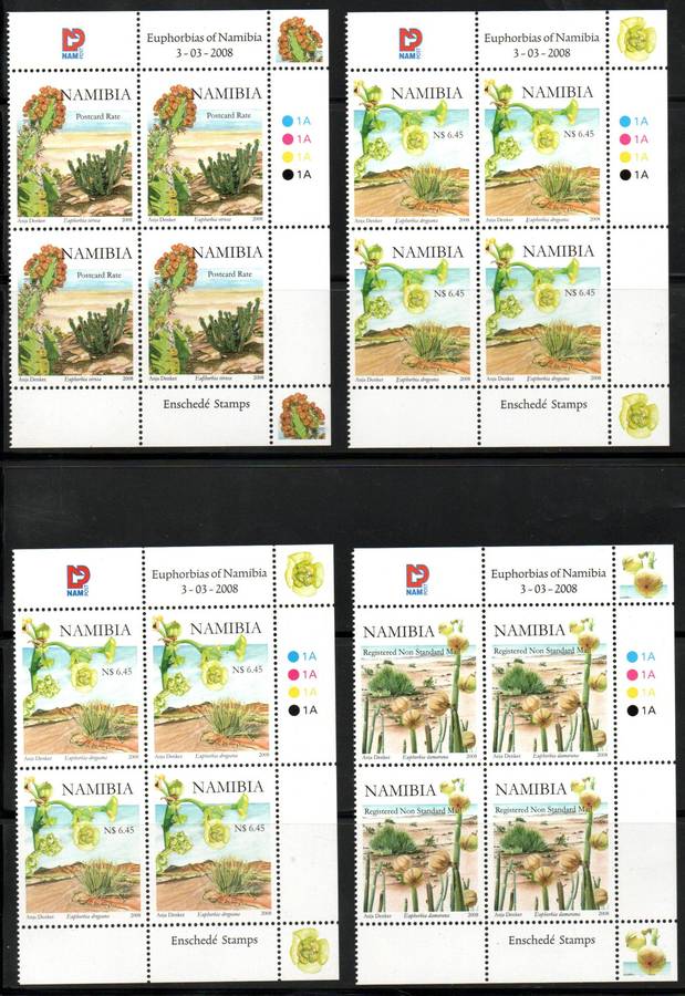 NAMIBIA 2008 EUPHORBIAS OF NAMIBIA UMM SET OF (X4) CONTROL BLKS inc CC605a. CC604/6. CV R840.