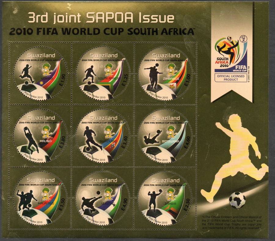 SWAZILAND 2010 3RD SAPOA JOINT ISSUE FIFA WORLD CUP MSHEET UMM. SGMS808a. CV GBP 10.