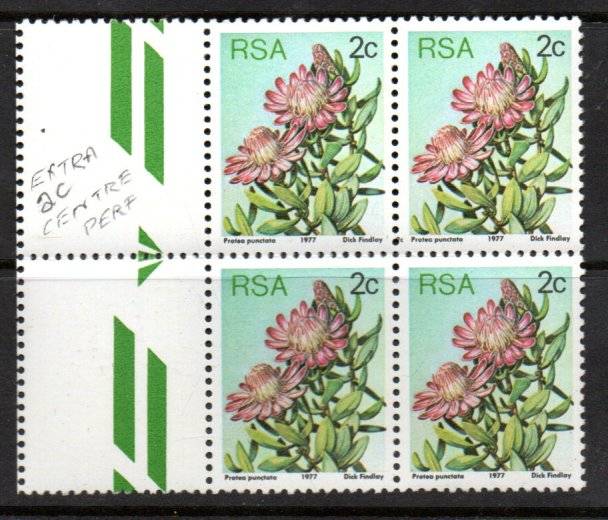 RSA 1977 3RD DEF 2c ARROW BLOCK OF (X4) UMM WITH "EXTRA 2c CENTRE PERF". UNLISTED VARIETY. CC419v.