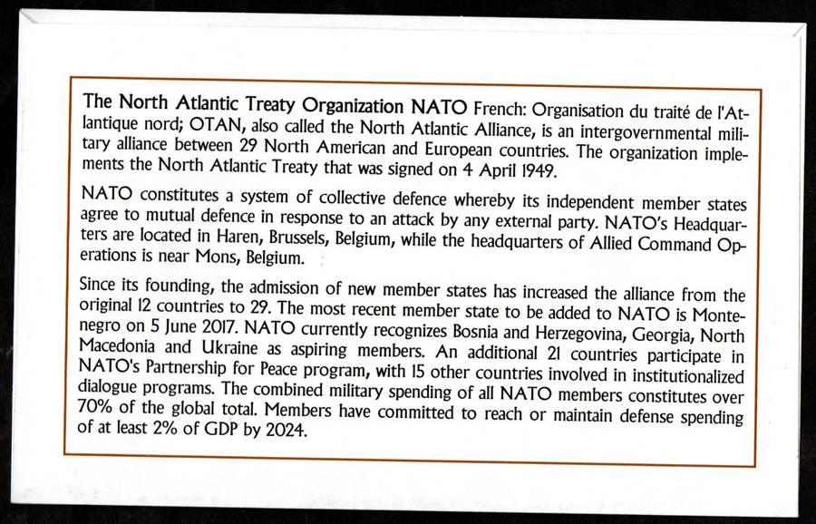 RSA 2019 70 YEARS OF NATO PRIVATELY MADE COVER. AS PER SCANS. NICE ITEM.