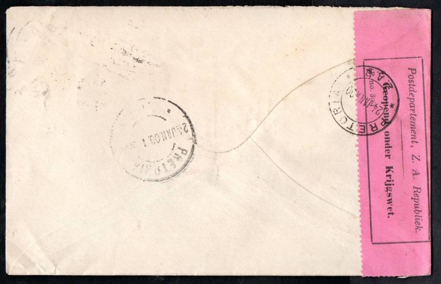 OFS 1900 BOER WAR CENSORED COVER 'GEOPEND ONDER KRIJGSWET' ADDR TO STANDARD BANK MANAGER PRETORIA.