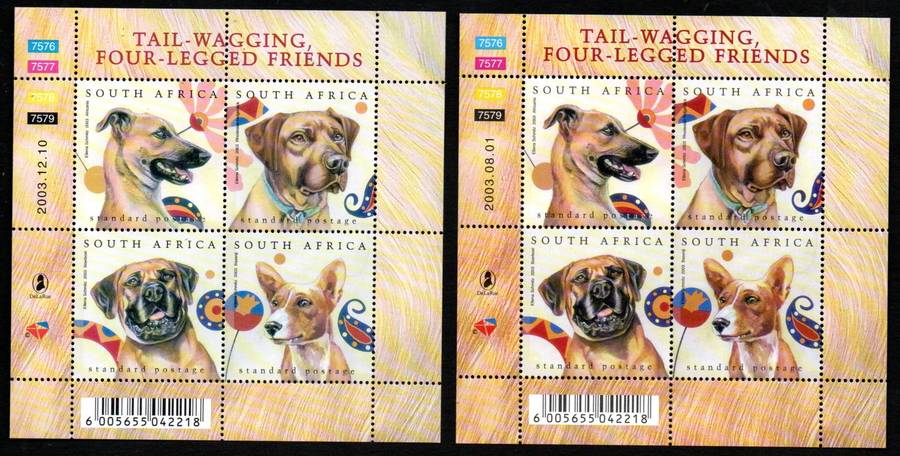 RSA 2003 JUNASS STAMP EXHIBITION ON DOGS (X2) UMM MSHEETS BOTH PRINTINGS. AS PER SCANS.