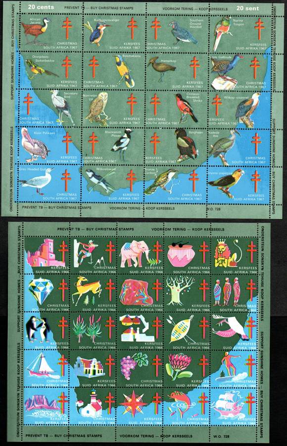 SOUTH AFRICA 1966-69 SELECTION OF (X4) 'PREVENT TB - BUY CHRISTMAS STAMPS' CINDERELLA SHEETS.