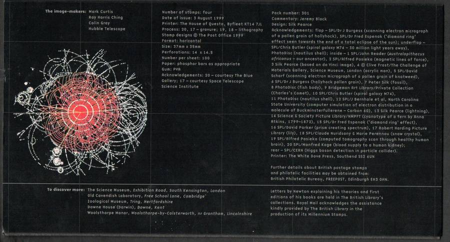 GB 1999 MILLENNIUM SERIES: THE SCIENTISTS' TALE PRESENTATION PACK NO 301. AS PER SCANS. NICE ITEM.