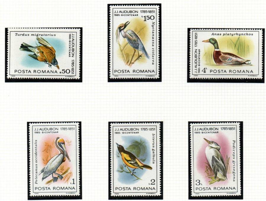 ROMANIA 1985 BIRTH BICENTENARY OF JOHN J AUDUBON (BIRDS) UMM SET OF (X6). SG4936-41. GREAT SET.