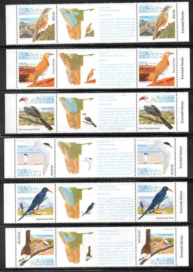NAMIBIA 2012 5TH DEF BIRDS SET OF (X12) UMM GUTTER PAIRS. AS PER SCANS. CC743-54. CV R552. NICE SET.
