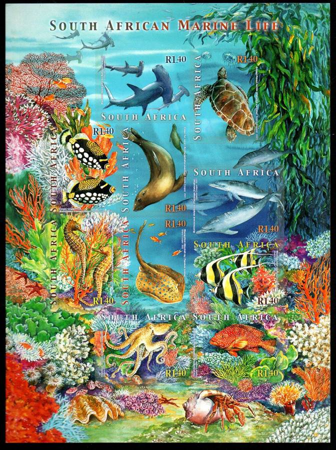 RSA 2001 SA MARINE LIFE (X3) DUPLICATE SELF-ADHESIVE SHEETS OF (X10). SACC1465. TOTAL CV R600.