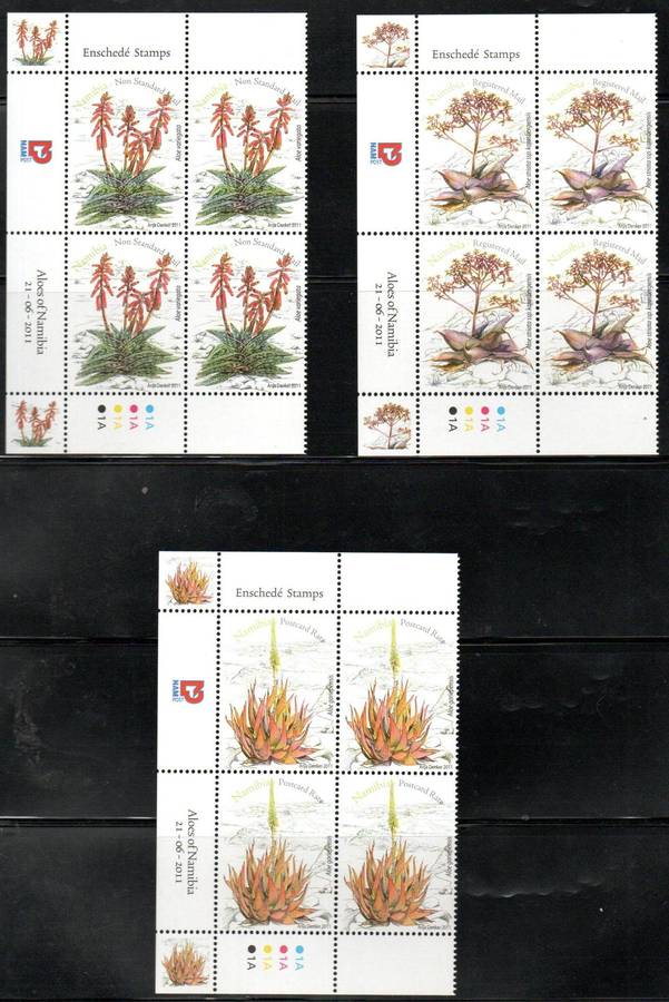 NAMIBIA 2011 ALOES UMM SET OF (X3) CONTROL BLKS OF (X4) CC732-4 + FDC 3.79. TOTAL CV R532.