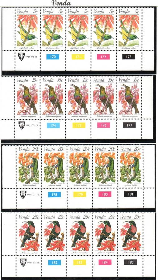 Venda 1987-1991 birds sets of controls + odd msheet umm  as per scans  total CV R980.