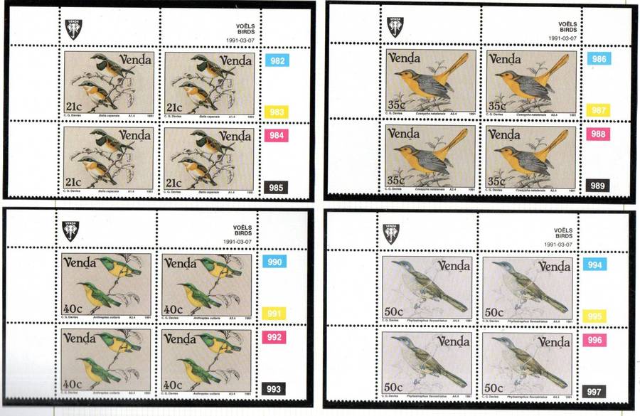Venda 1987-1991 birds sets of controls + odd msheet umm  as per scans  total CV R980.