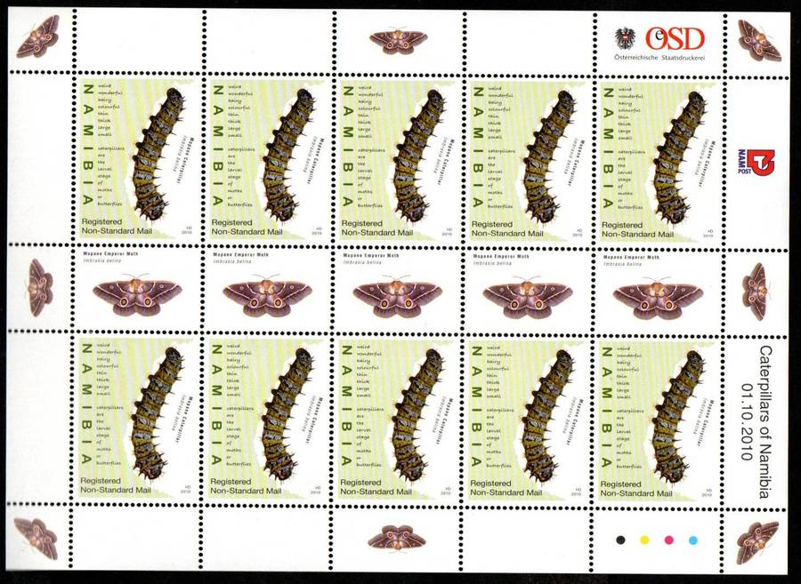 Namibia 2010 Caterpillars umm set of (X4) sheetlets of (x10) - CC707-10 - CV R1450.