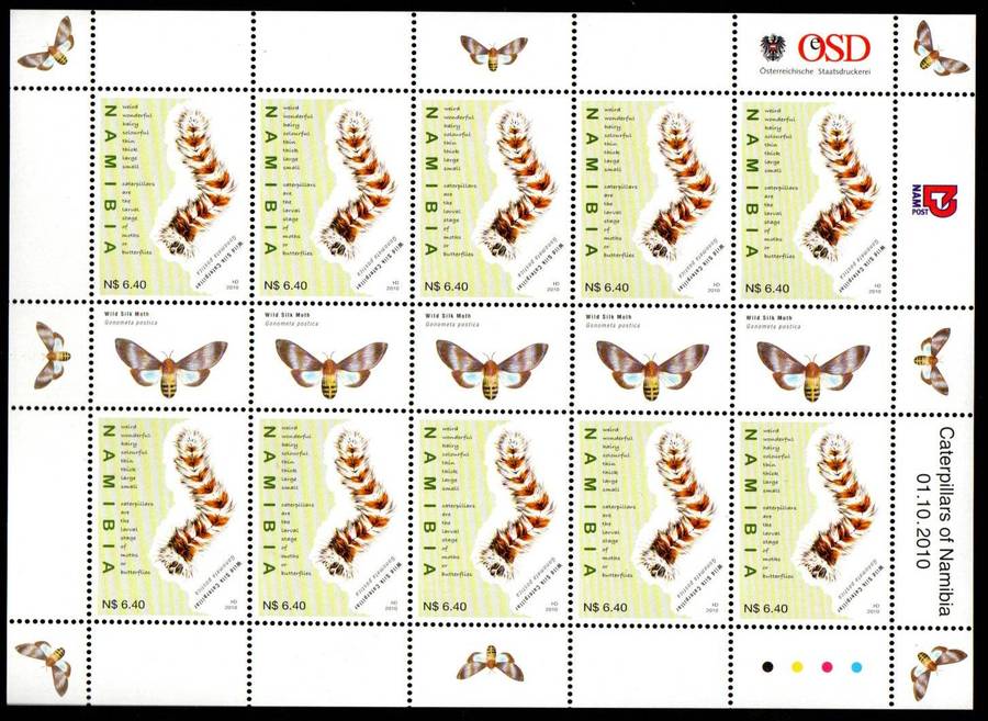 Namibia 2010 Caterpillars umm set of (X4) sheetlets of (x10) - CC707-10 - CV R1450.