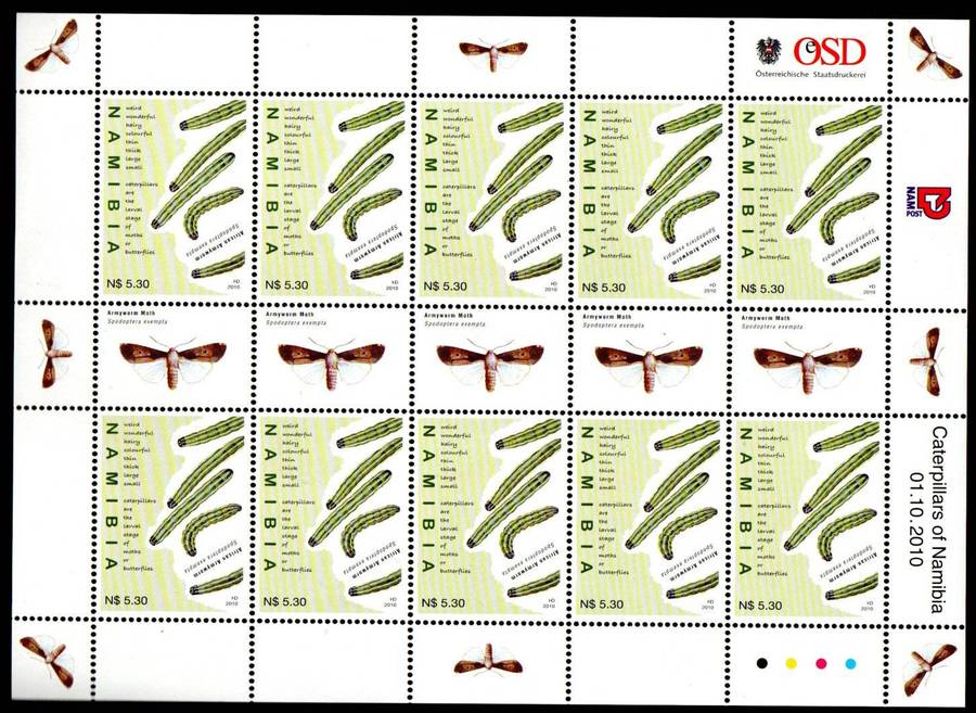 Namibia 2010 Caterpillars umm set of (X4) sheetlets of (x10) - CC707-10 - CV R1450.