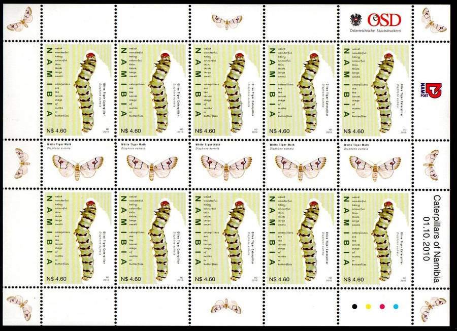 Namibia 2010 Caterpillars umm set of (X4) sheetlets of (x10) - CC707-10 - CV R1450.
