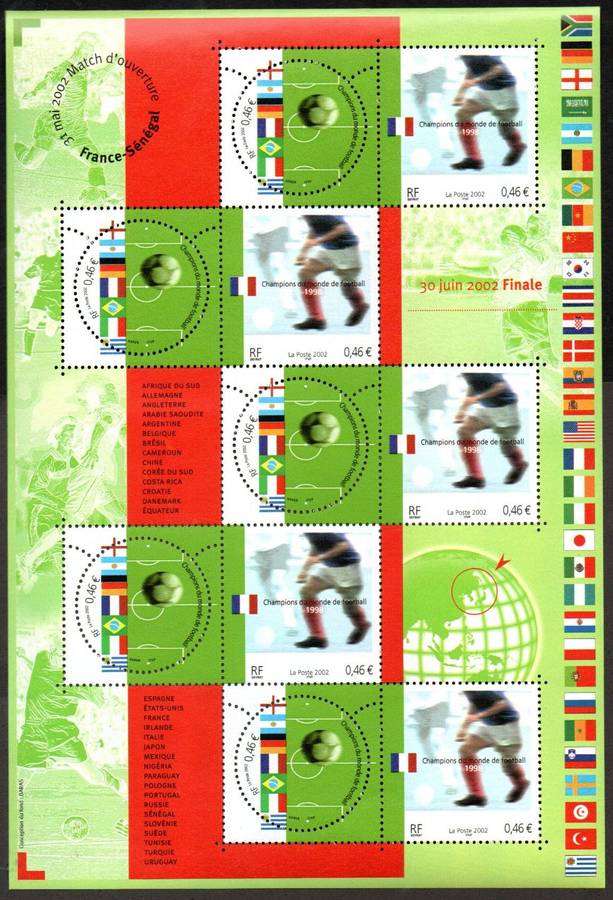 France 2002 FIFA World Cup Japan and South Korea umm sheet of (x10)  SG3821-22  CV GBP 17.