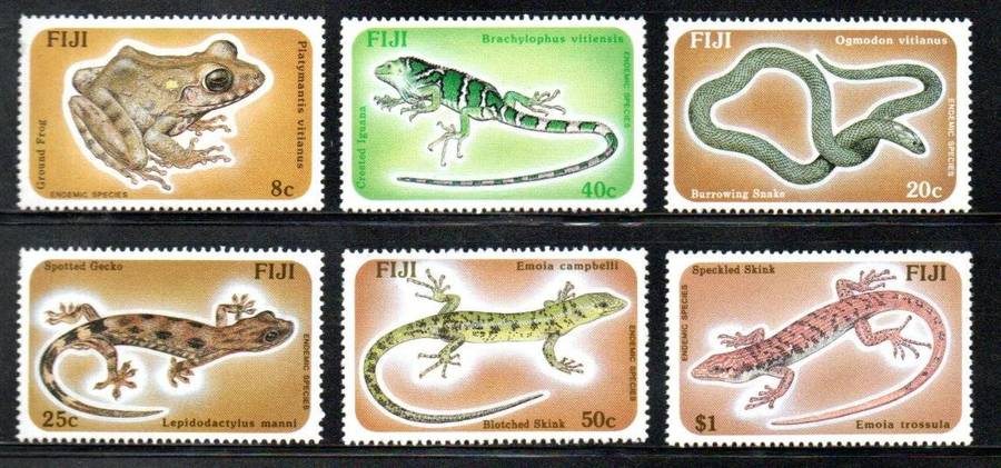 Fiji 1986 reptiles and amphibians umm set of (x6) singles  SG741-46  CV GBP 7+