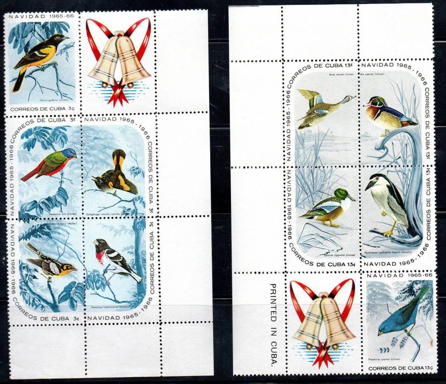 Cuba 1965 Christmas  birds set of (x15) in (x3) blks of (x5)  SG1287-1292d  CV GBP 48+