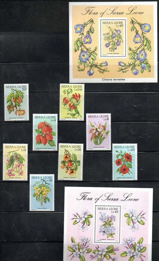 Sierra Leone 1986 flowers of Sierra Leone umm set of (x8) + msheet  SG950-MS958  CV GBP 11.5.